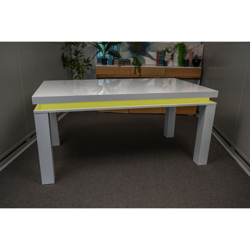 White gloss dining table store with led lights